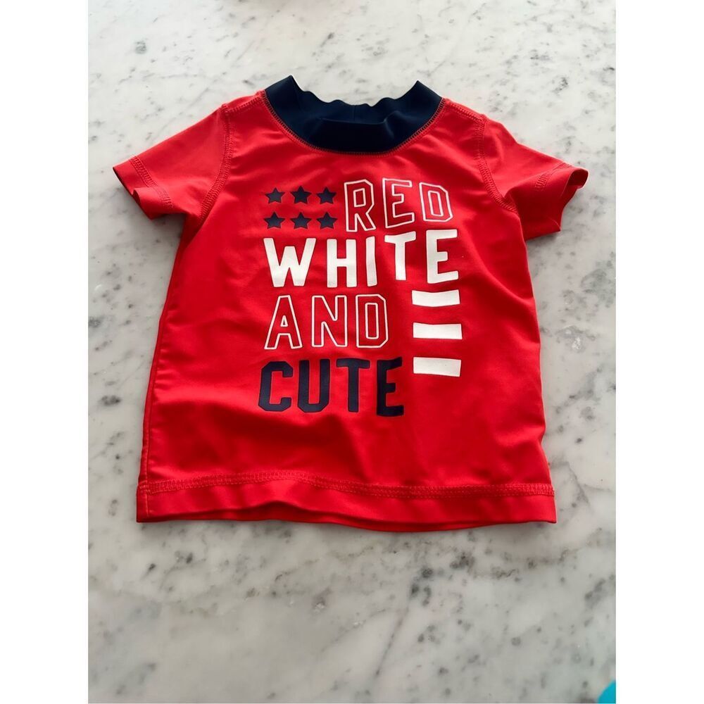 Carters boys rash guard swim top sz 9 Months short sleeve red white blue patriot